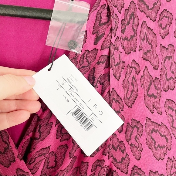 IRO Tiestina Leopard Print Mini Dress Red Pink Party Evening Long Sleeve Wrap - Picture 5 of 14